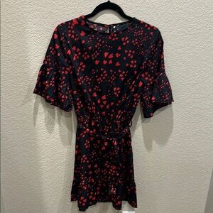 Black and Red Ruffled Tie Front Mini Dress